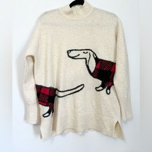 Loft Women’s Size large Cream Dachshund Wrap Around Sweater wool blend novelty